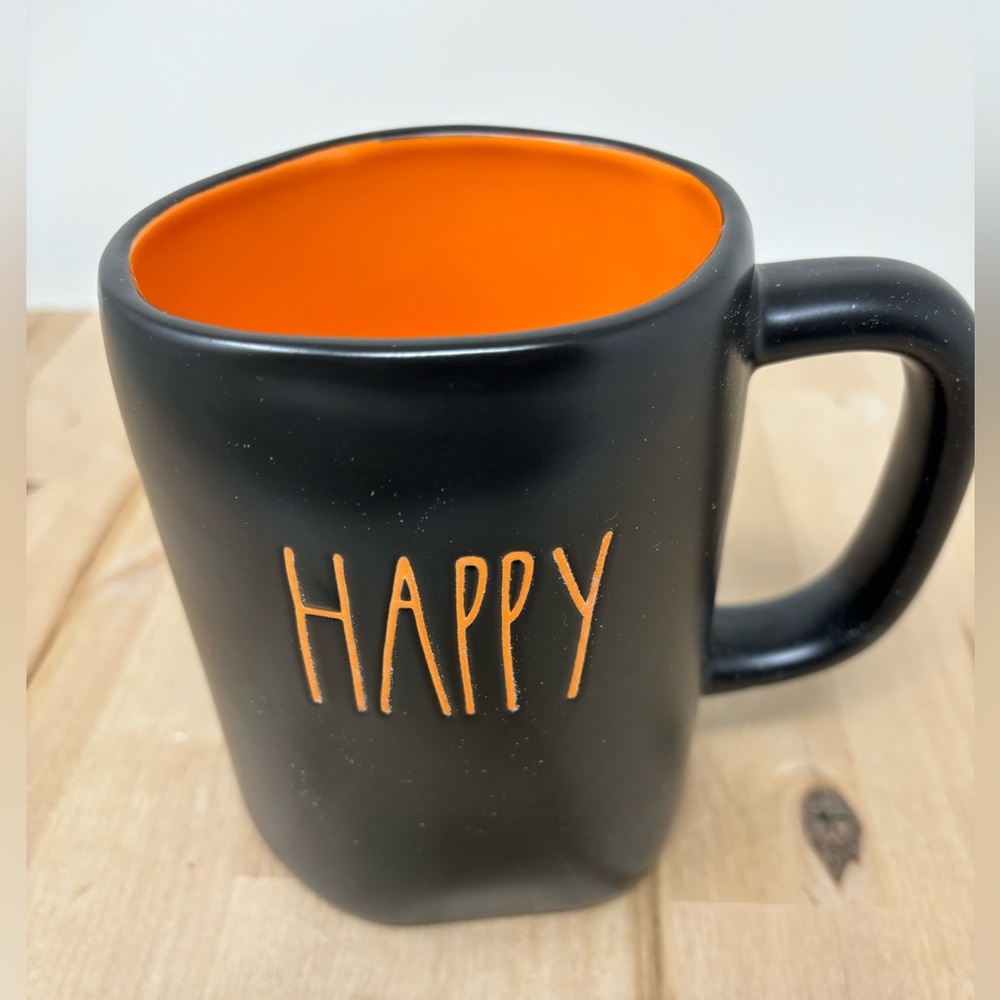 Rae Dunn HAPPY HALLOWEEN Mug Black Double Sided with Orange Interior and LL New